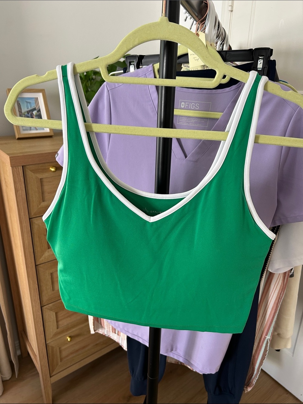 aerie Green Tank Top with White Trim